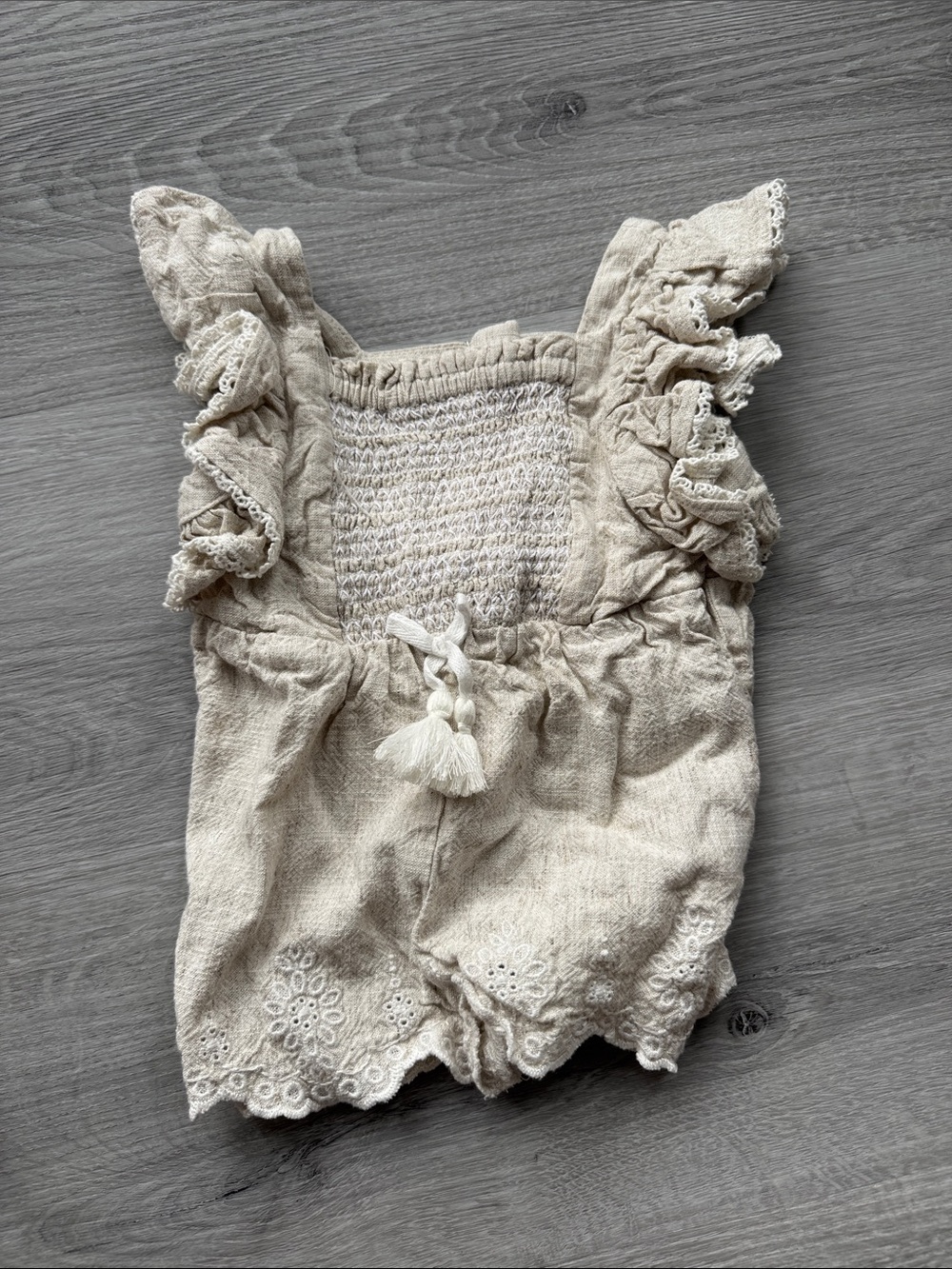 Girls Beige Lace Flutter Romper - Kids Bottoms